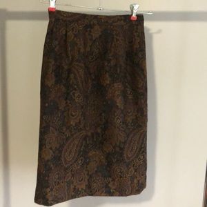 Vintage paisley pencil skirt. Brown/black Wool.